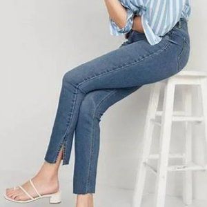 High Waisted Rockstar Super Skinny Side Slit Cut Off Ankle Jea…